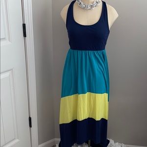 Maxi High/Low  Color-Block  Halter Dress
